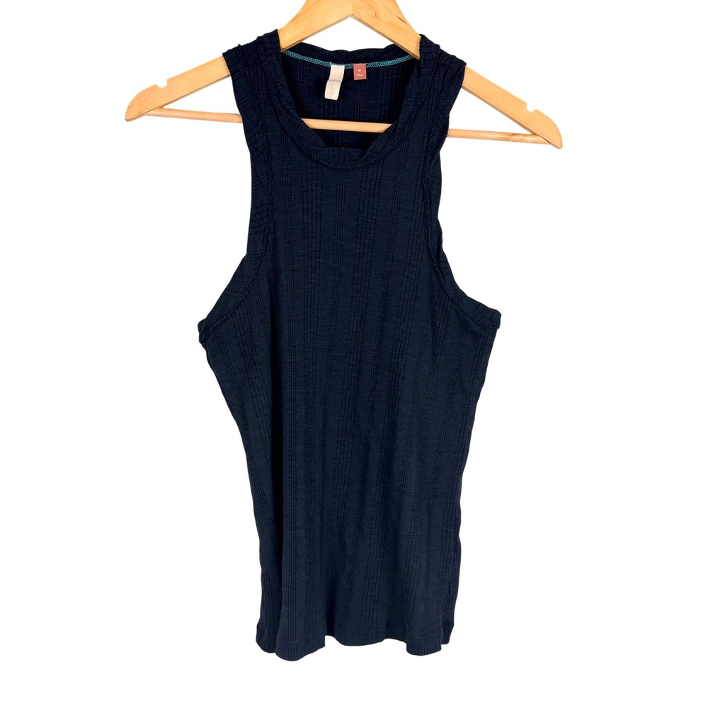 Anthropologie Pilcro Letterpress Ribbed High Neck Tank Top M Black Minimalist